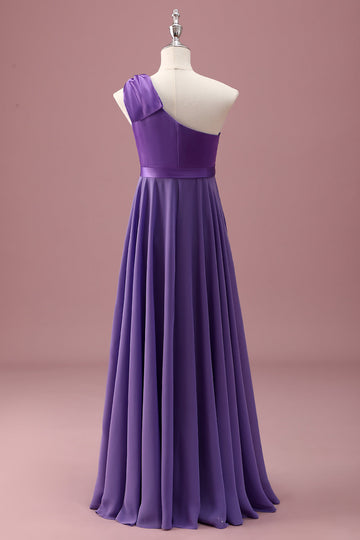 Lilla One Shoulder A Line Plissert Chiffon Junior Brudepike Kjole
